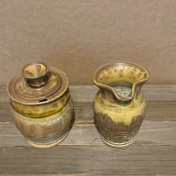 Signed Studio Art Pottery Stoneware Creamer Pitcher Sugar Bowl By Spring RI - Picture 7 of 14